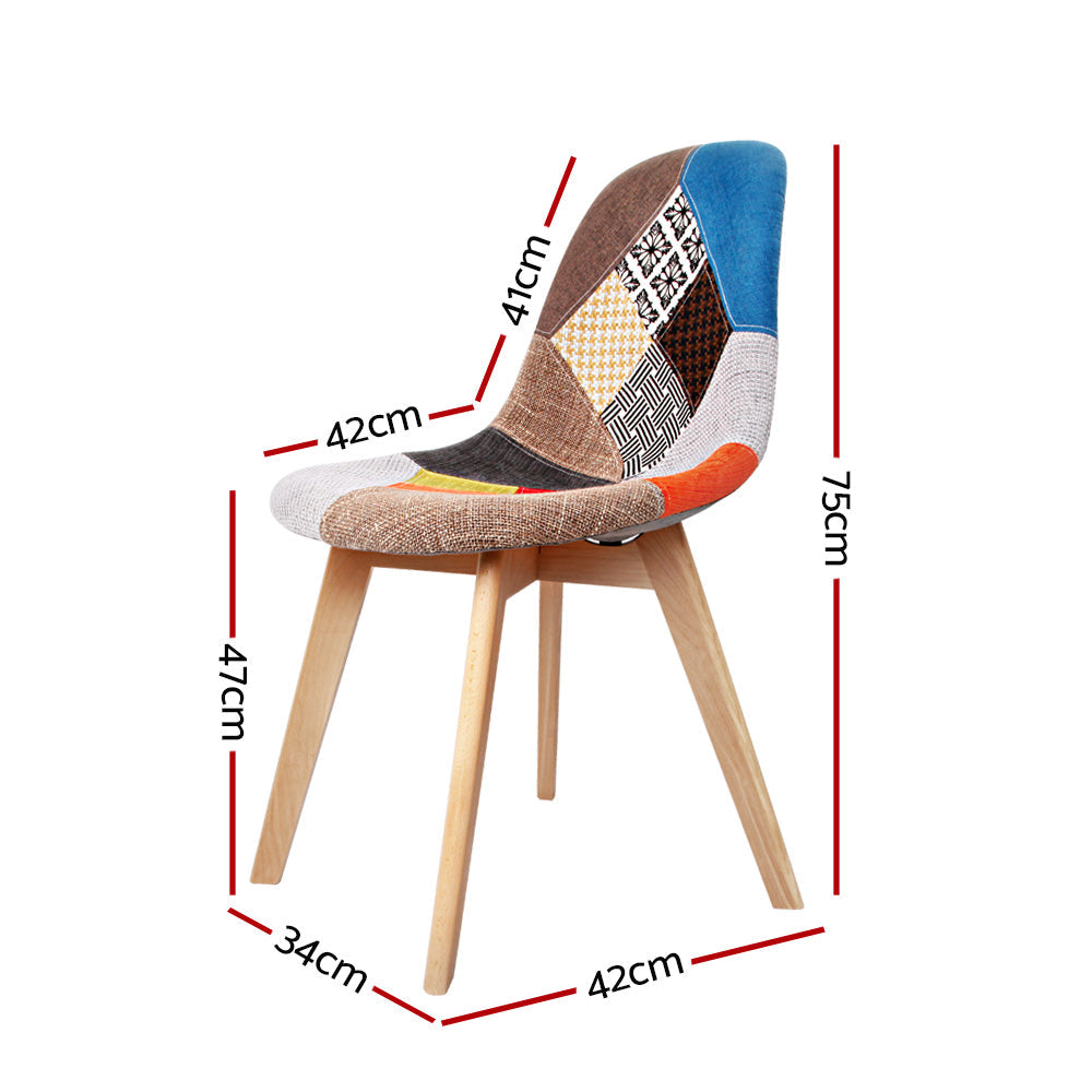 Chair Kingdom Set of 2 Retro Beech Fabric Dining Chair - Multi Colour