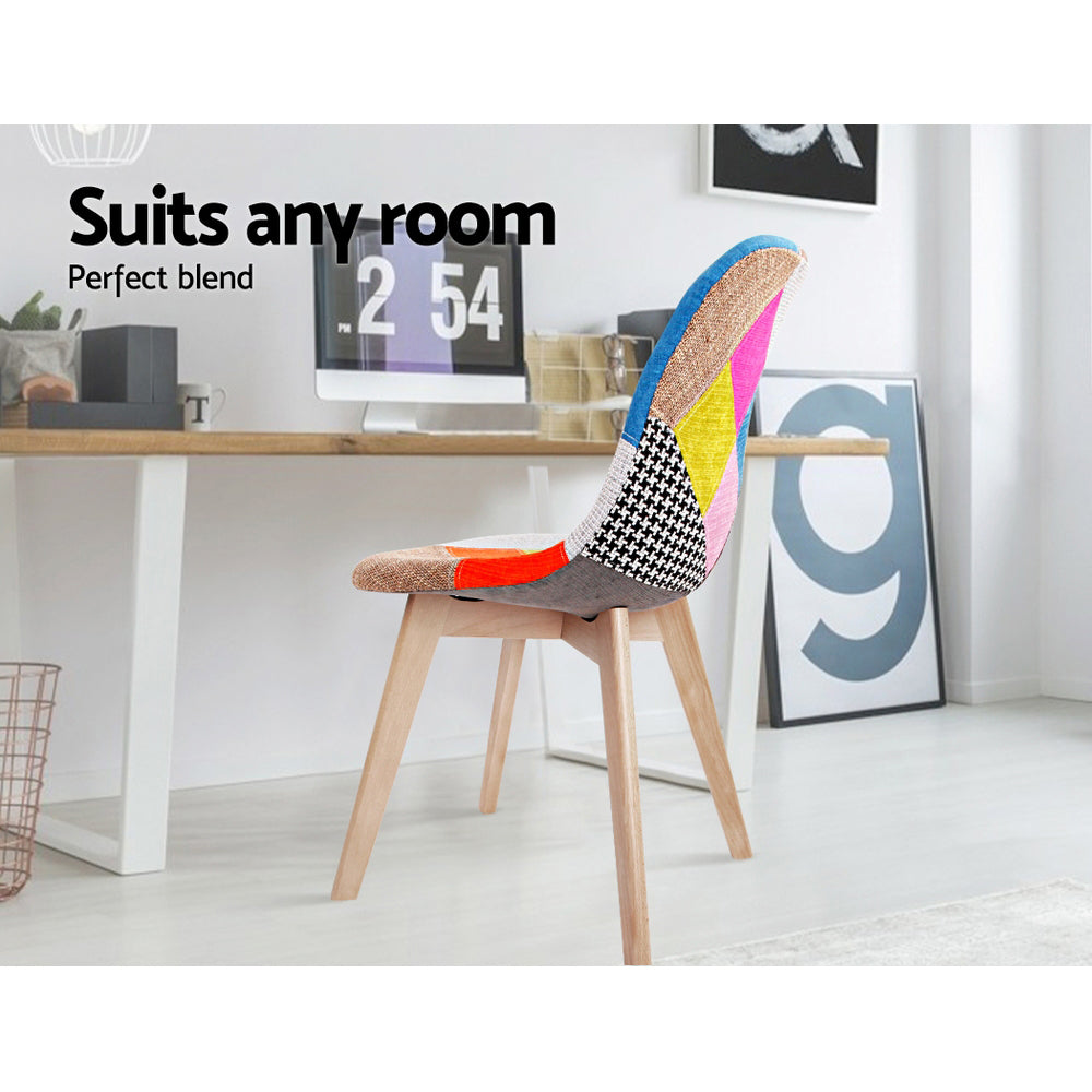 Chair Kingdom Set of 2 Retro Beech Fabric Dining Chair - Multi Colour