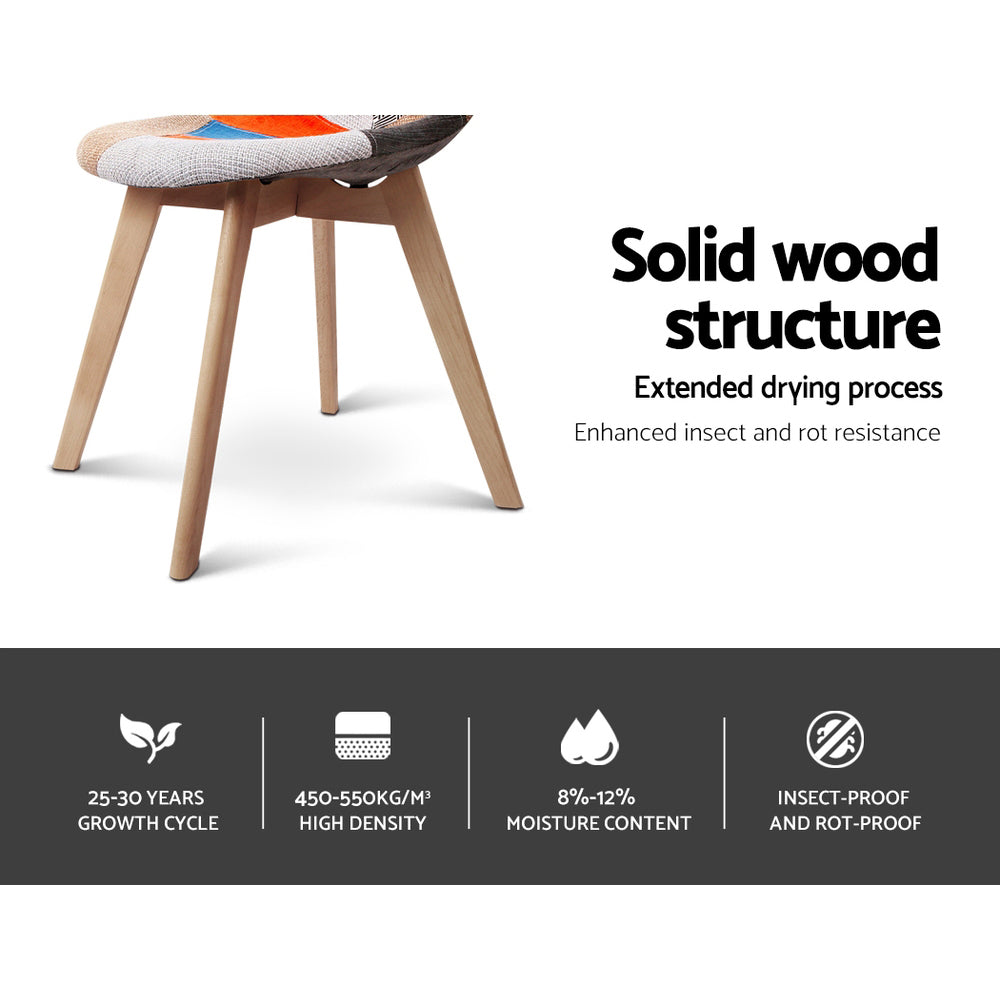 Chair Kingdom Set of 2 Retro Beech Fabric Dining Chair - Multi Colour