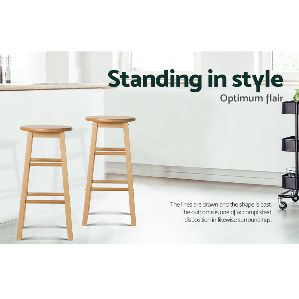 Chair Kingdom 2x Bar Stools Round Chairs Wooden Nature