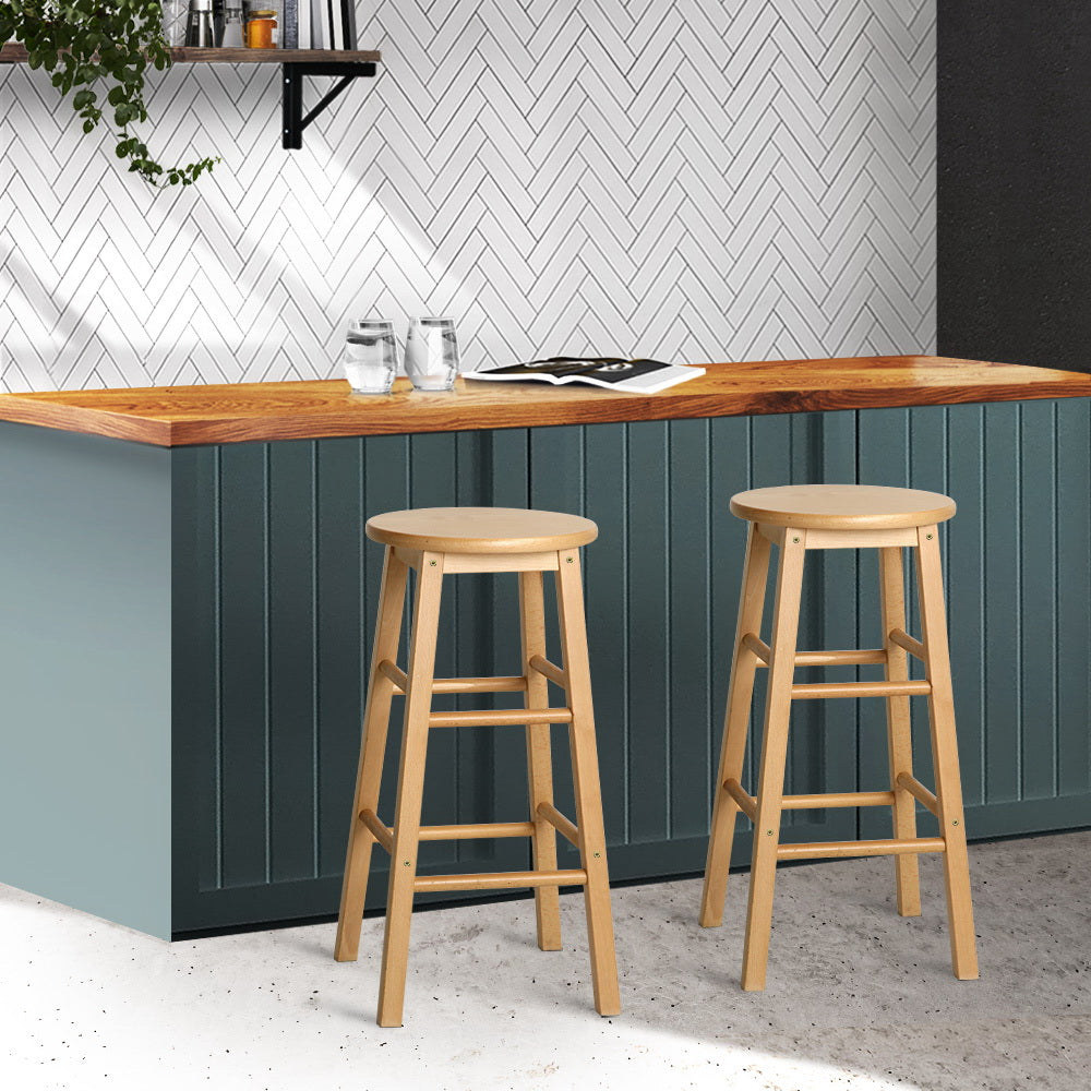 Chair Kingdom 2x Bar Stools Round Chairs Wooden Nature
