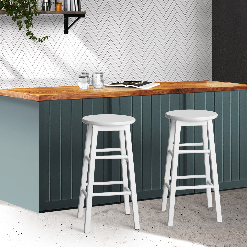 Chair Kingdom 2x Bar Stools Round Chairs Wooden White