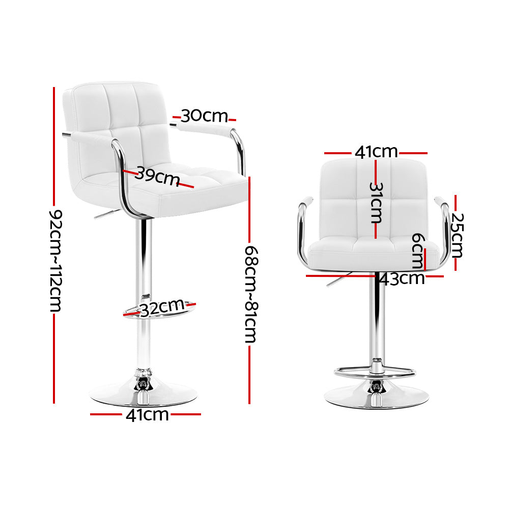 Chair Kingdom 2x Bar Stools Leather Gas Lift w/Armrest White