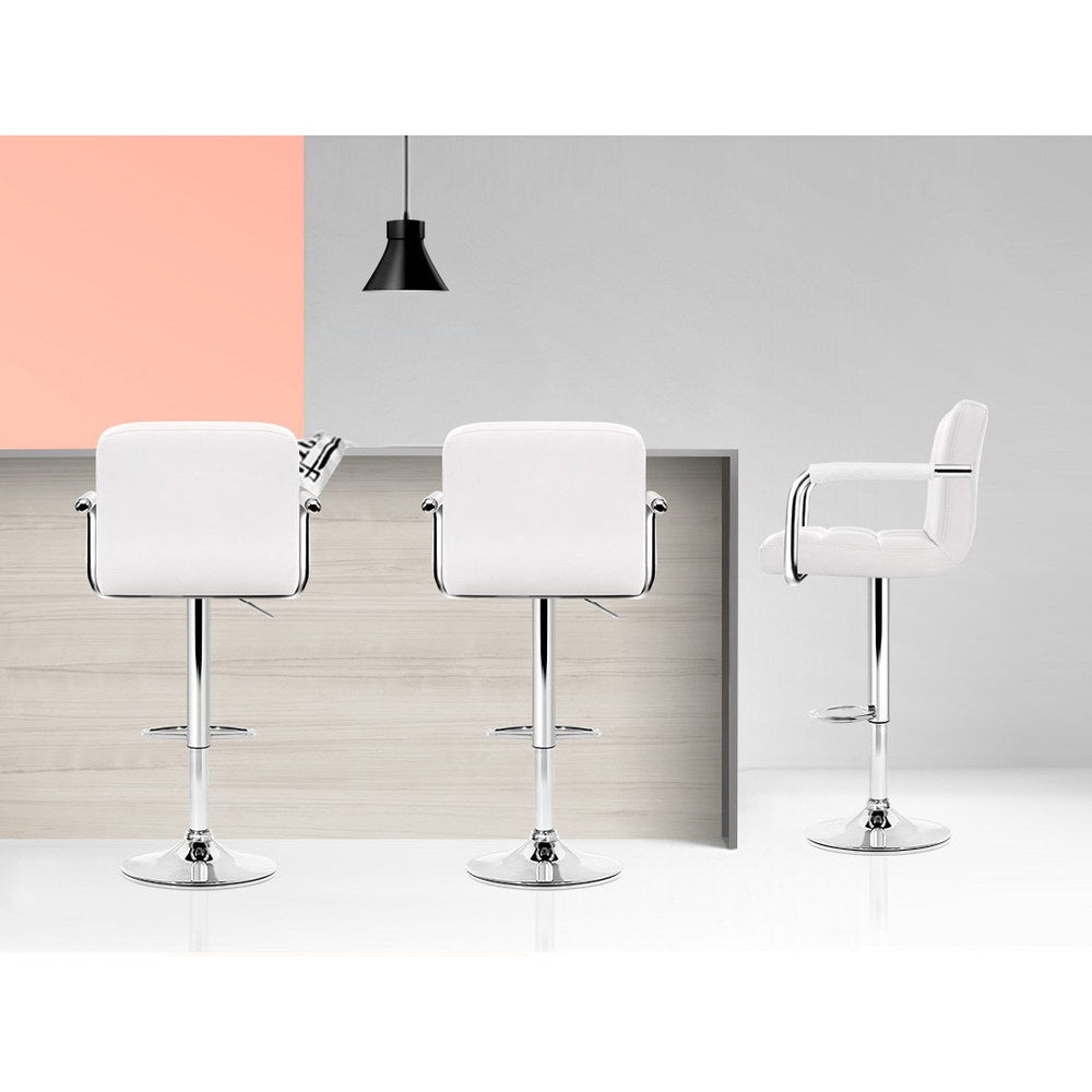 Chair Kingdom 2x Bar Stools Leather Gas Lift w/Armrest White