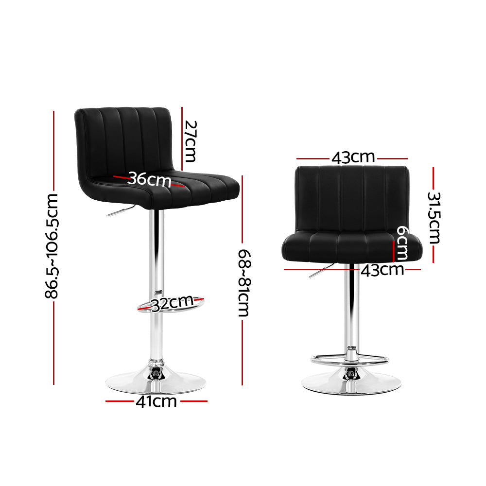 Chair Kingdom 2x Bar Stools Gas Lift Leather Chairs Black