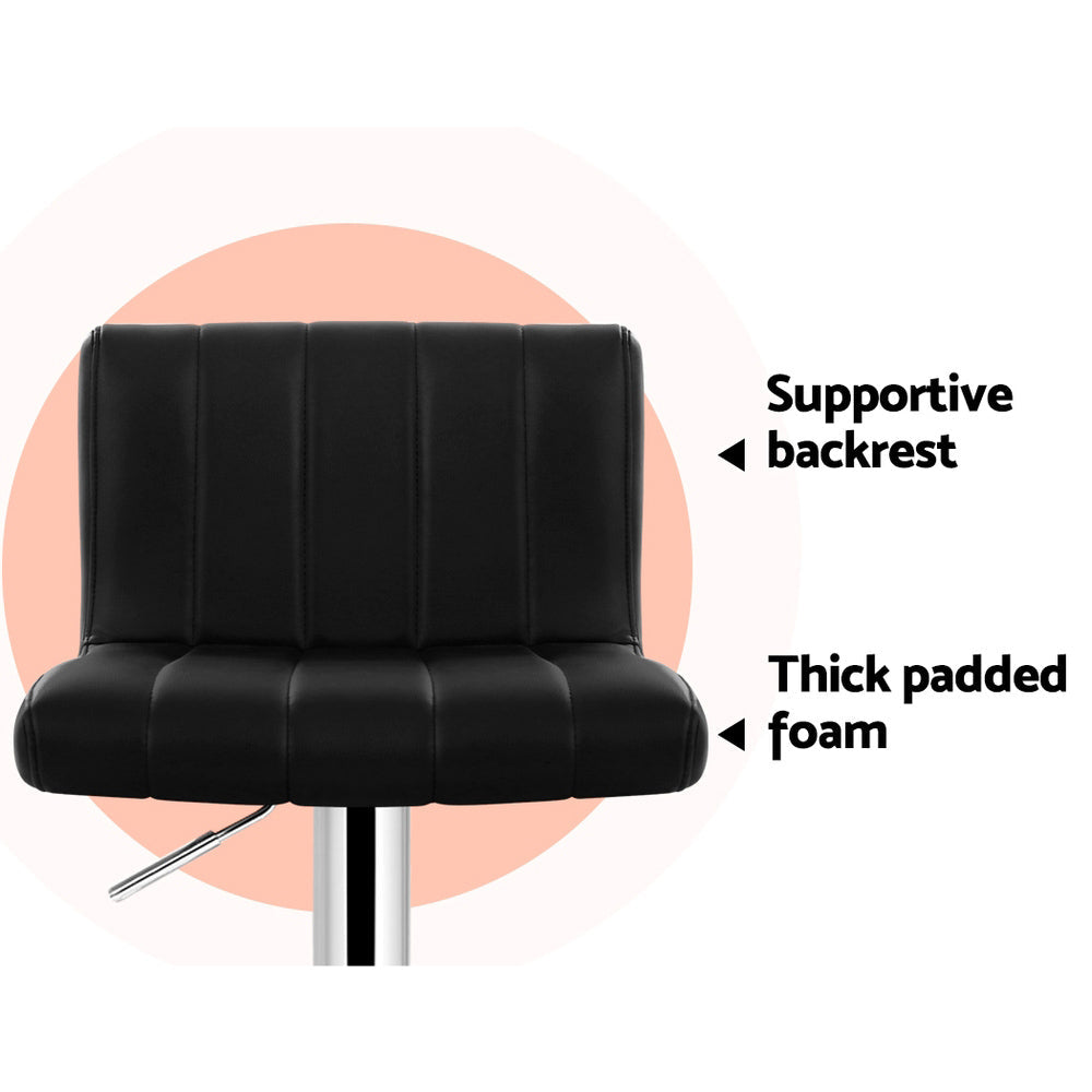 Chair Kingdom 2x Bar Stools Gas Lift Leather Chairs Black