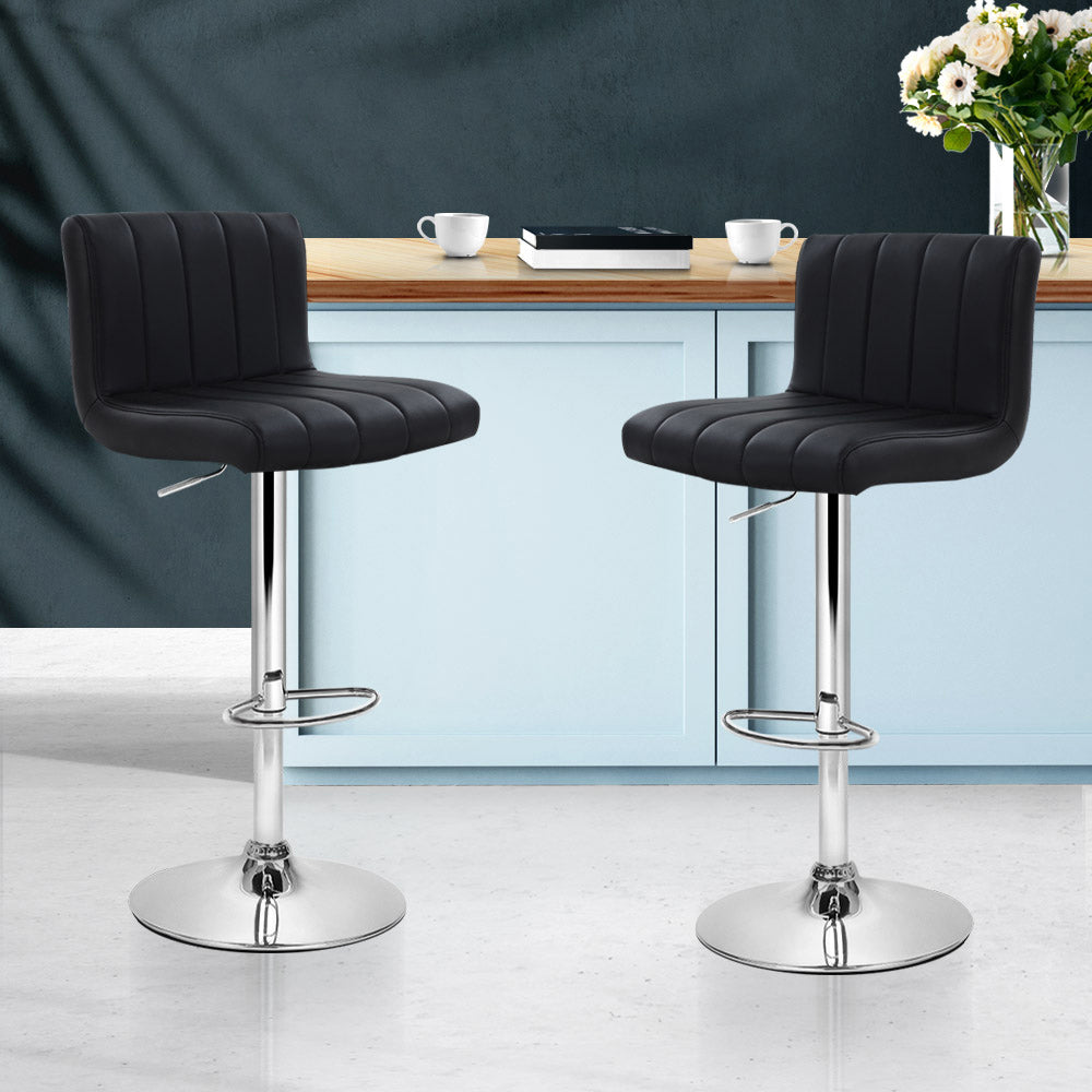 Chair Kingdom 2x Bar Stools Gas Lift Leather Chairs Black