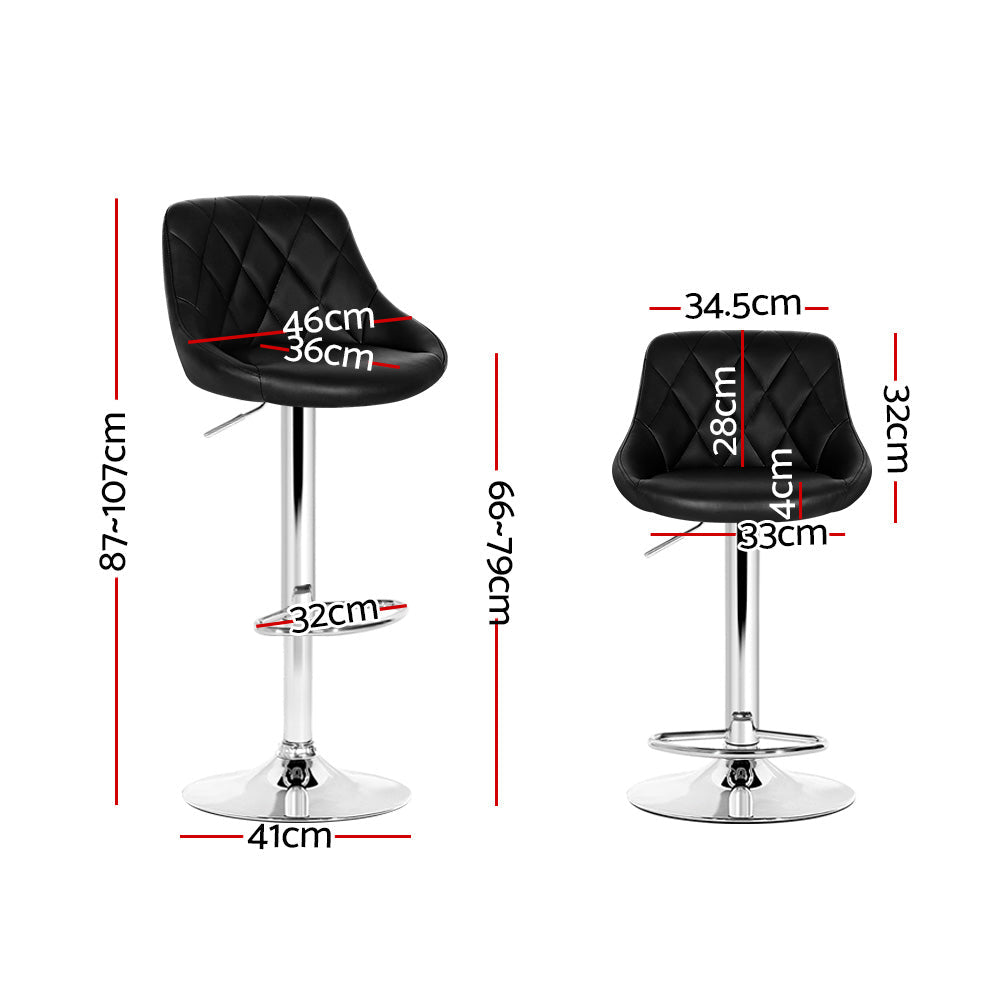 Chair Kingdom 2x Bar Stools Leather Padded Gas Lift Stool Black