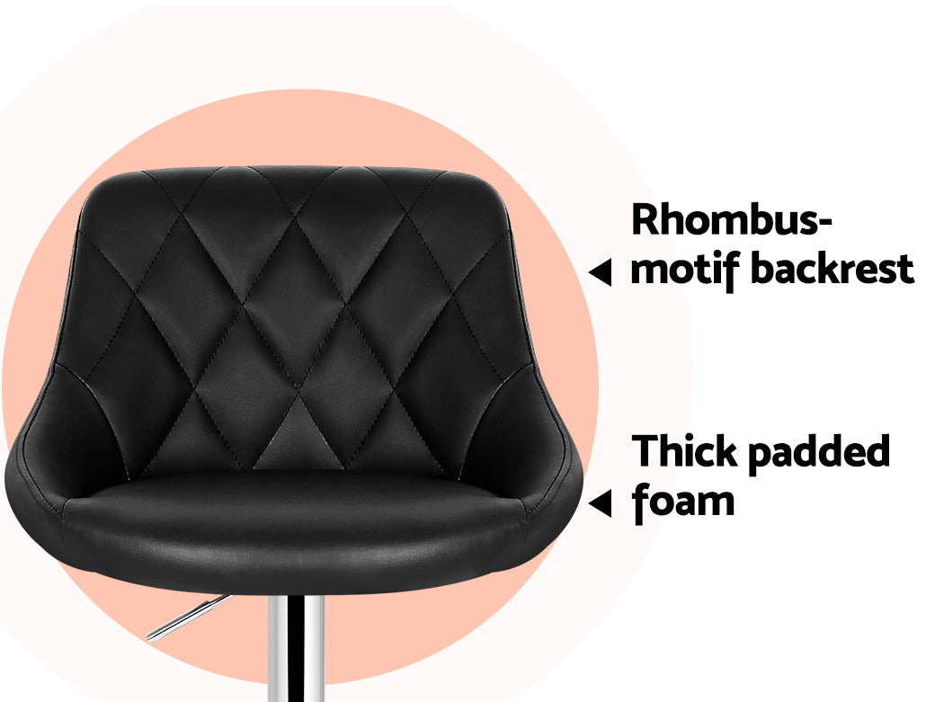Chair Kingdom 2x Bar Stools Leather Padded Gas Lift Stool Black