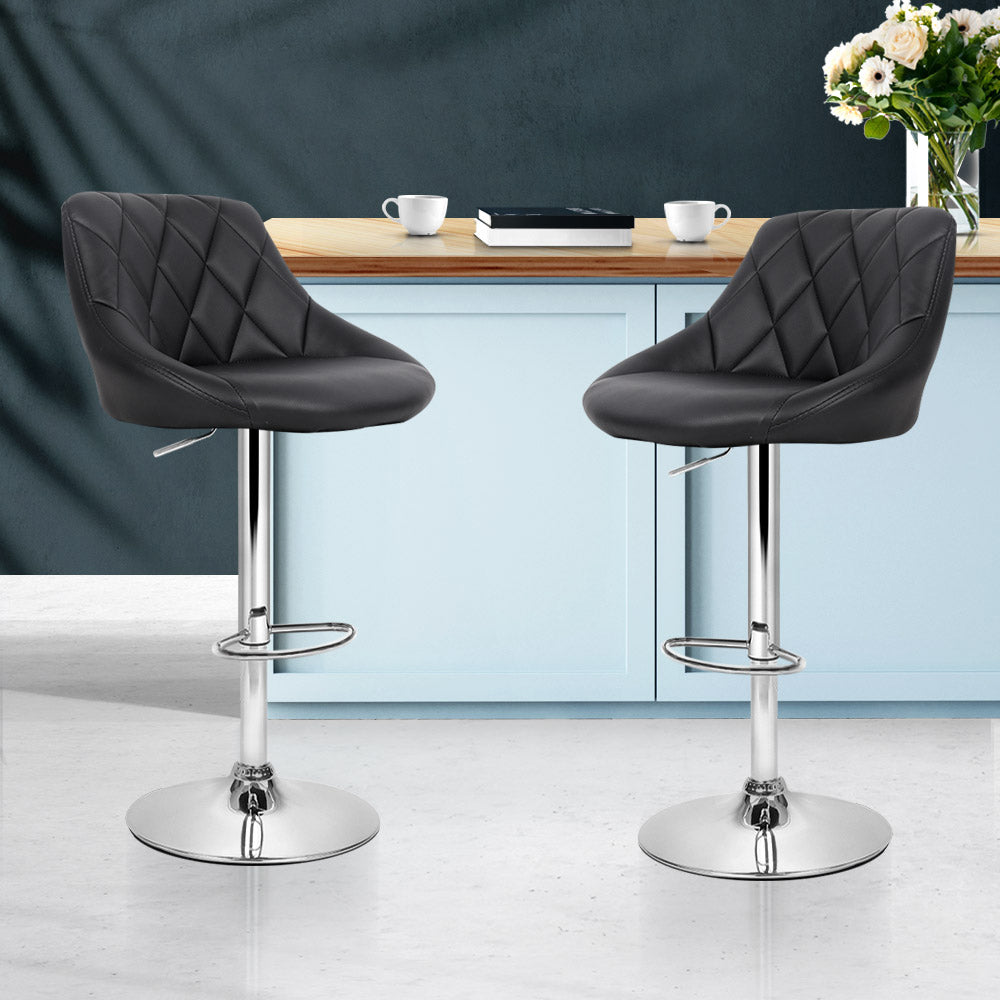 Chair Kingdom 2x Bar Stools Leather Padded Gas Lift Stool Black