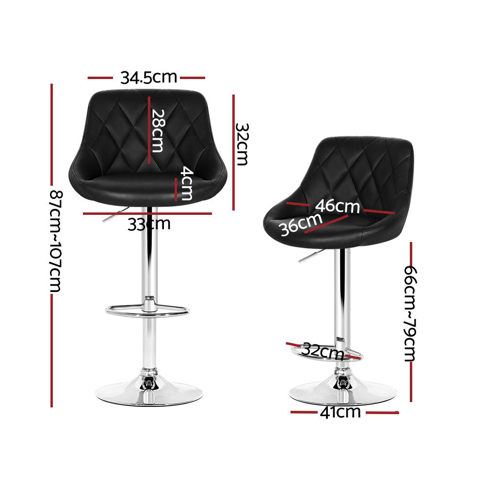Chair Kingdom 4x Bar Stools Leather Padded Gas Lift Black