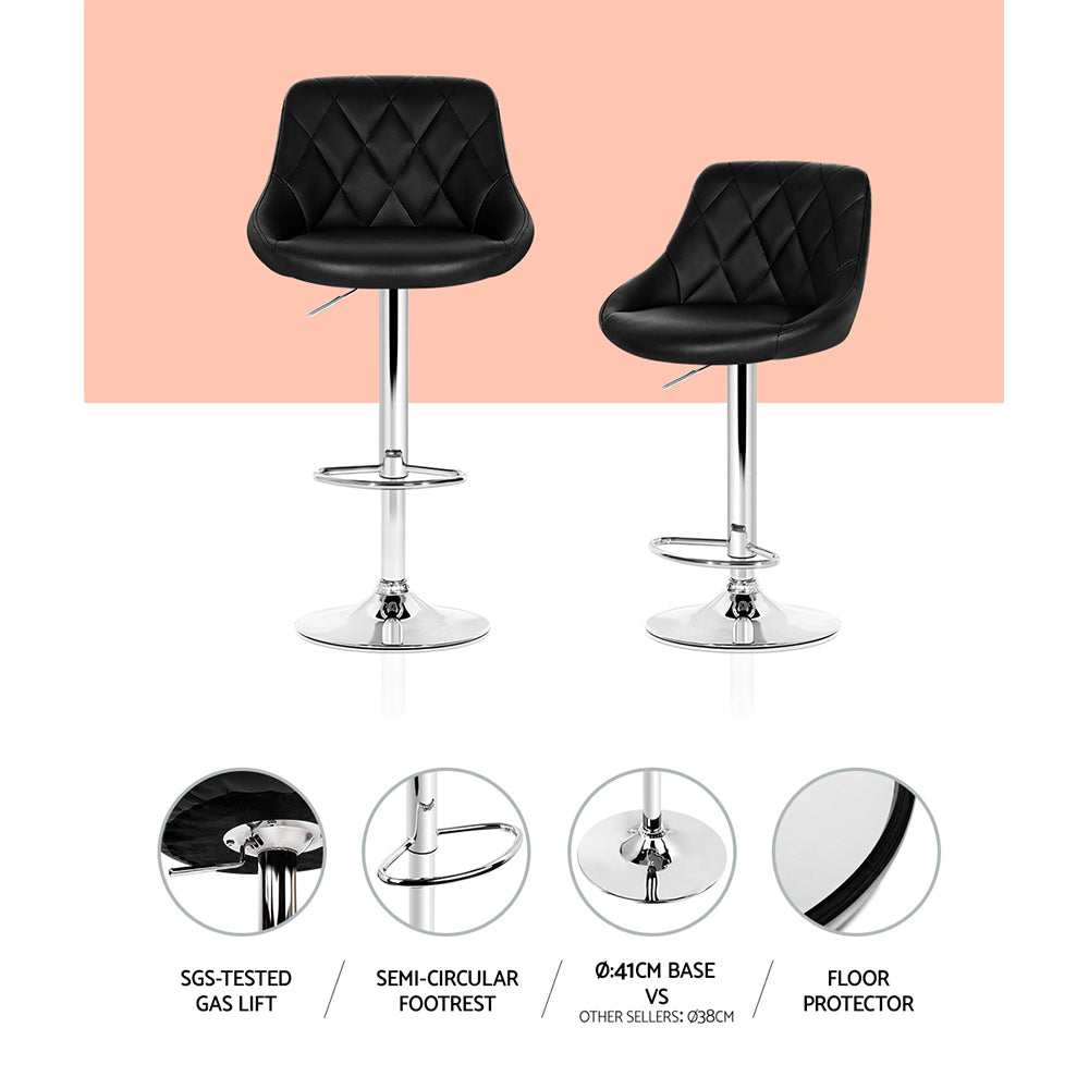 Chair Kingdom 4x Bar Stools Leather Padded Gas Lift Black