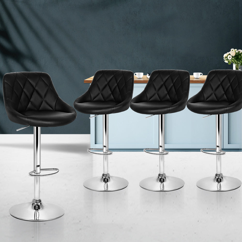 Chair Kingdom 4x Bar Stools Leather Padded Gas Lift Black