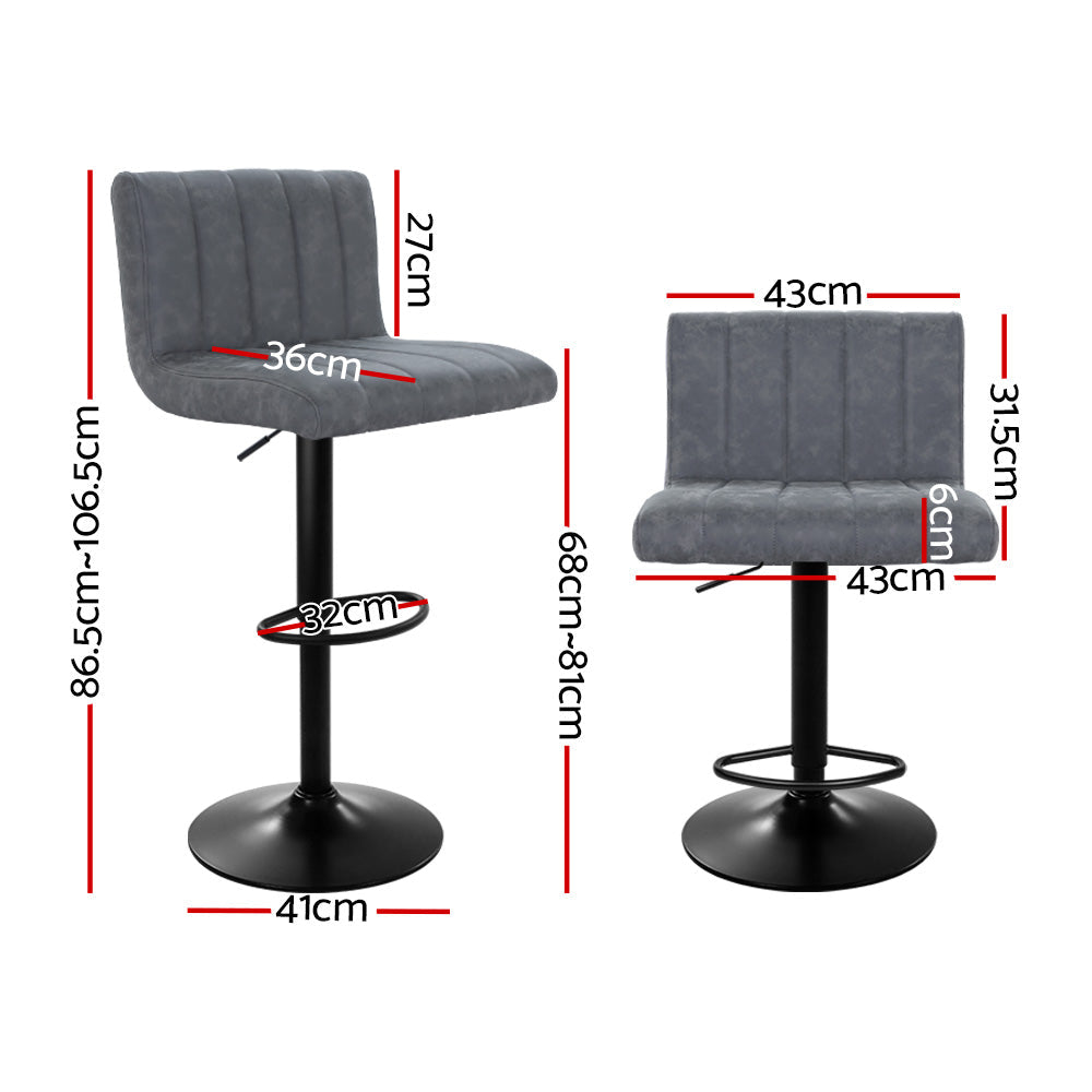 Chair Kingdom 2x Bar Stools Vintage Leather Gas Lift Grey