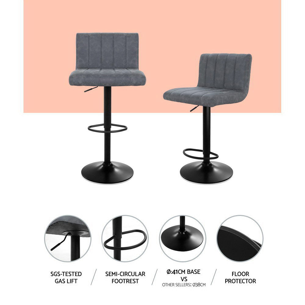 Chair Kingdom 2x Bar Stools Vintage Leather Gas Lift Grey