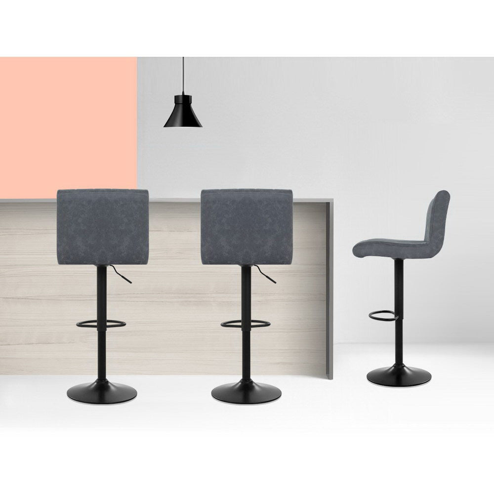Chair Kingdom 2x Bar Stools Vintage Leather Gas Lift Grey