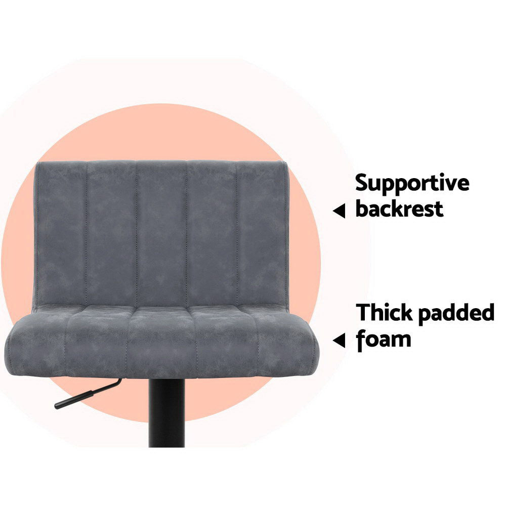Chair Kingdom 2x Bar Stools Vintage Leather Gas Lift Grey