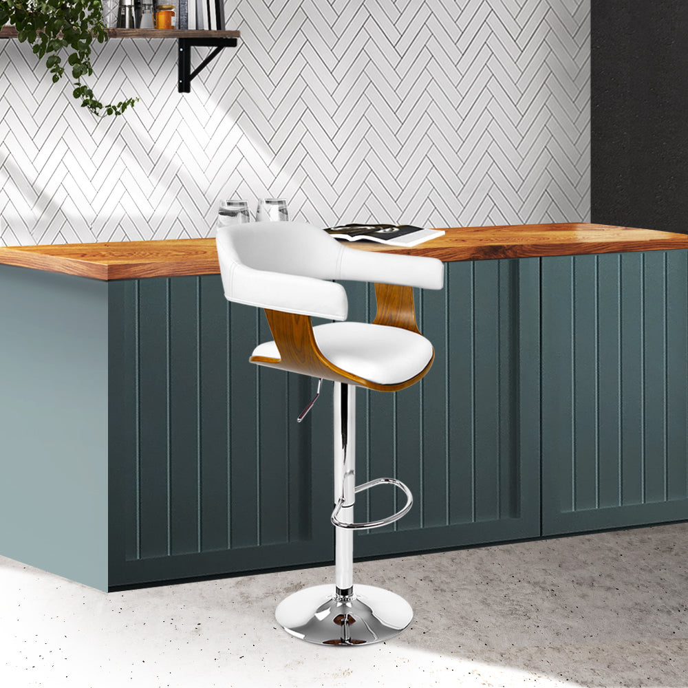 Chair Kingdom Bar Stools Gas Lift Leather w/Armrest White