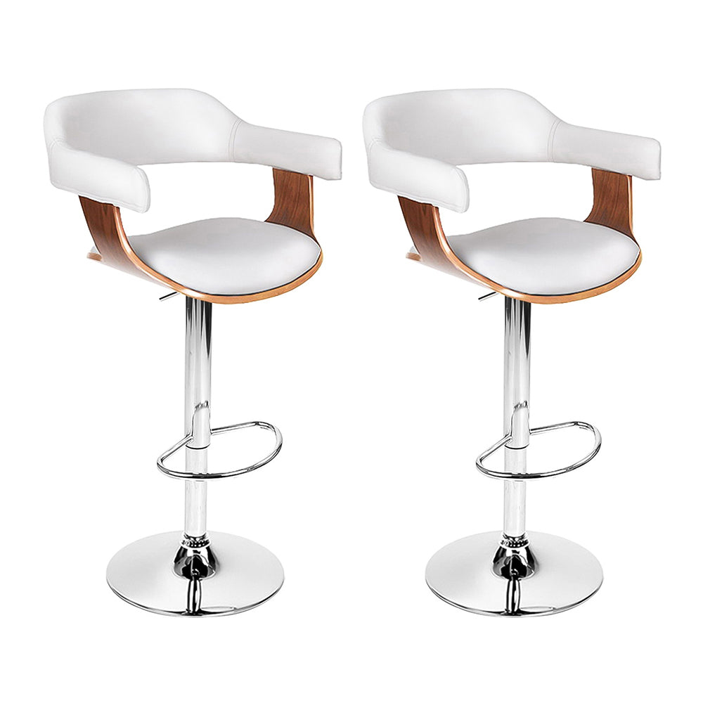 Chair Kingdom 2x Bar Stools Gas Lift Leather w/Armrest White