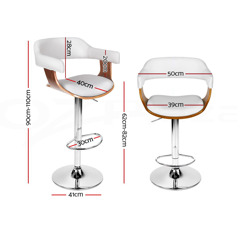 Chair Kingdom 2x Bar Stools Gas Lift Leather w/Armrest White