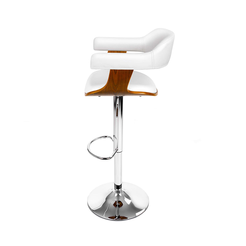 Chair Kingdom 2x Bar Stools Gas Lift Leather w/Armrest White