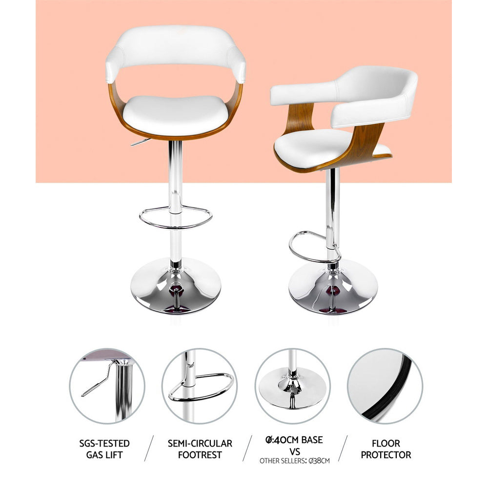 Chair Kingdom 2x Bar Stools Gas Lift Leather w/Armrest White