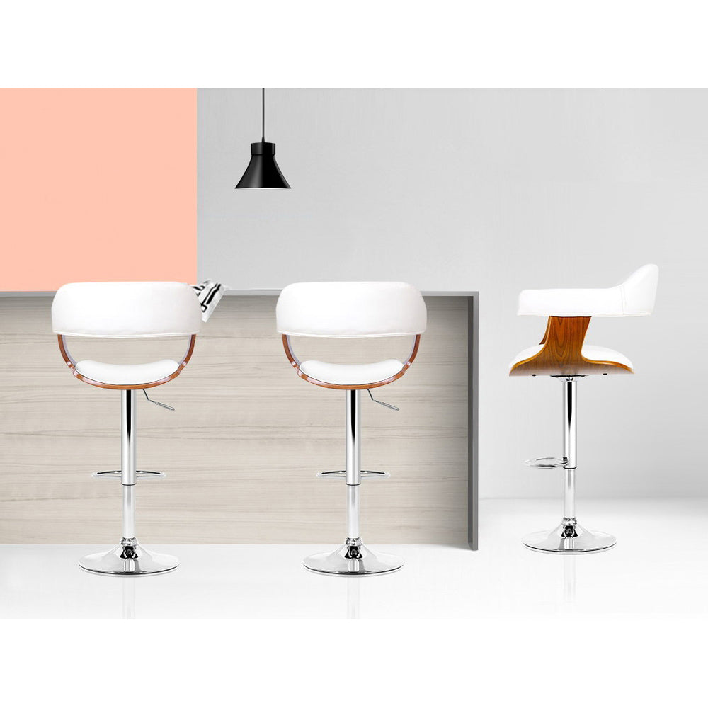 Chair Kingdom 2x Bar Stools Gas Lift Leather w/Armrest White