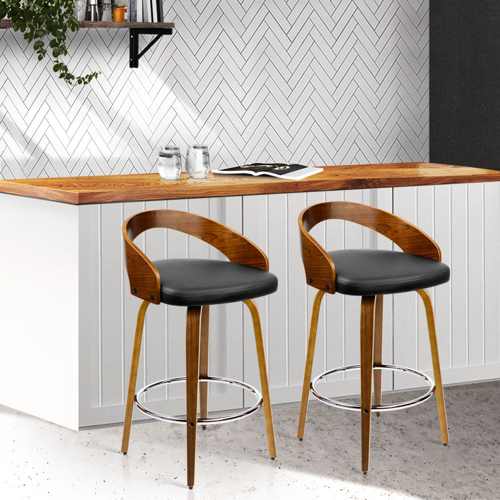 Chair Kingdom 2x Bar Stools Swivel Seat Curving Backrest