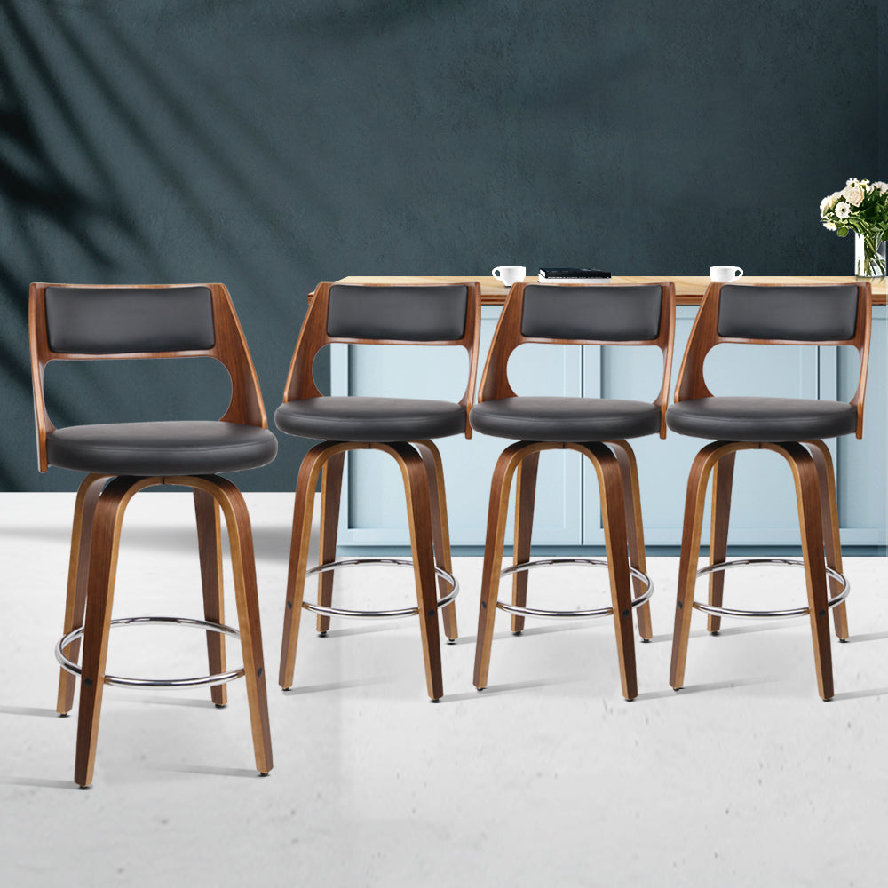 Chair Kingdom 4x Bar Stools Swivel Leather Chair 76cm