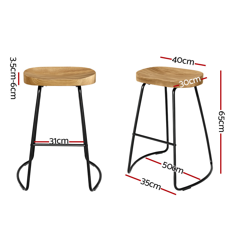 Chair Kingdom 2x Bar Stools Tractor Seat 65cm Wooden
