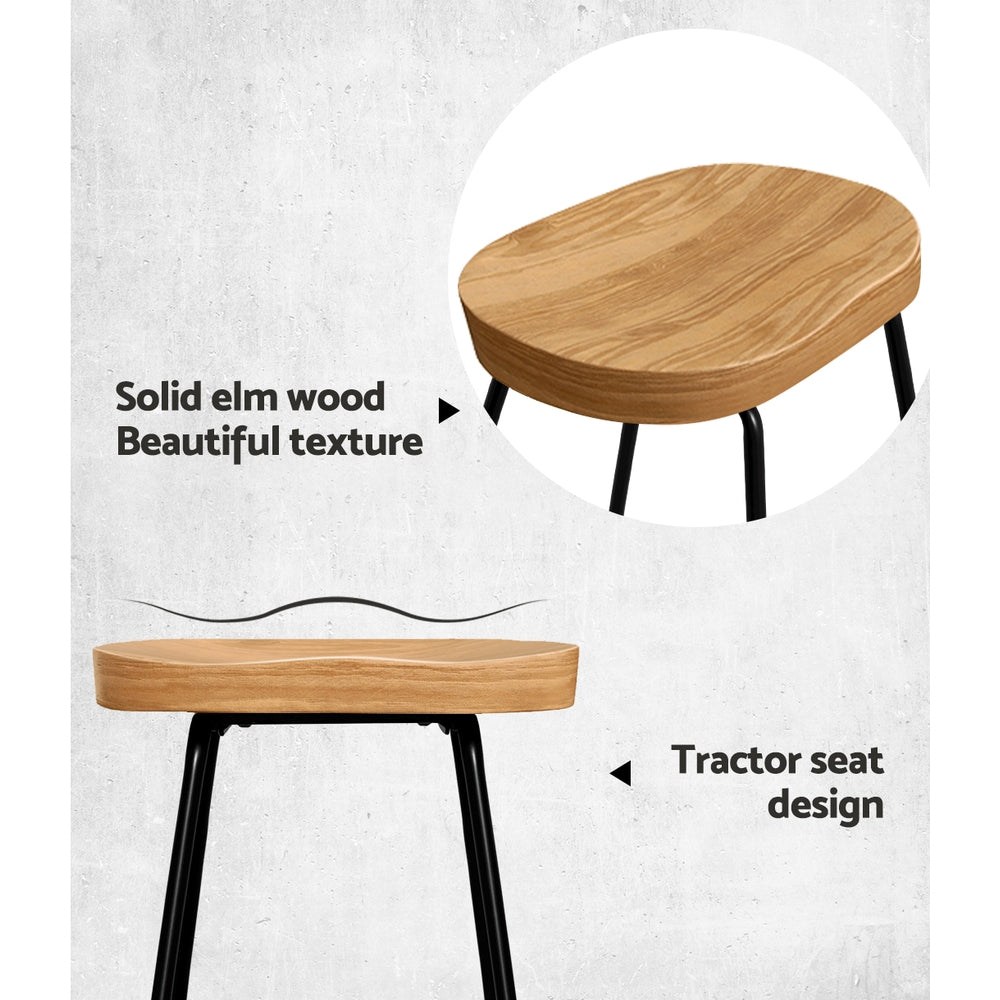 Chair Kingdom 2x Bar Stools Tractor Seat 65cm Wooden