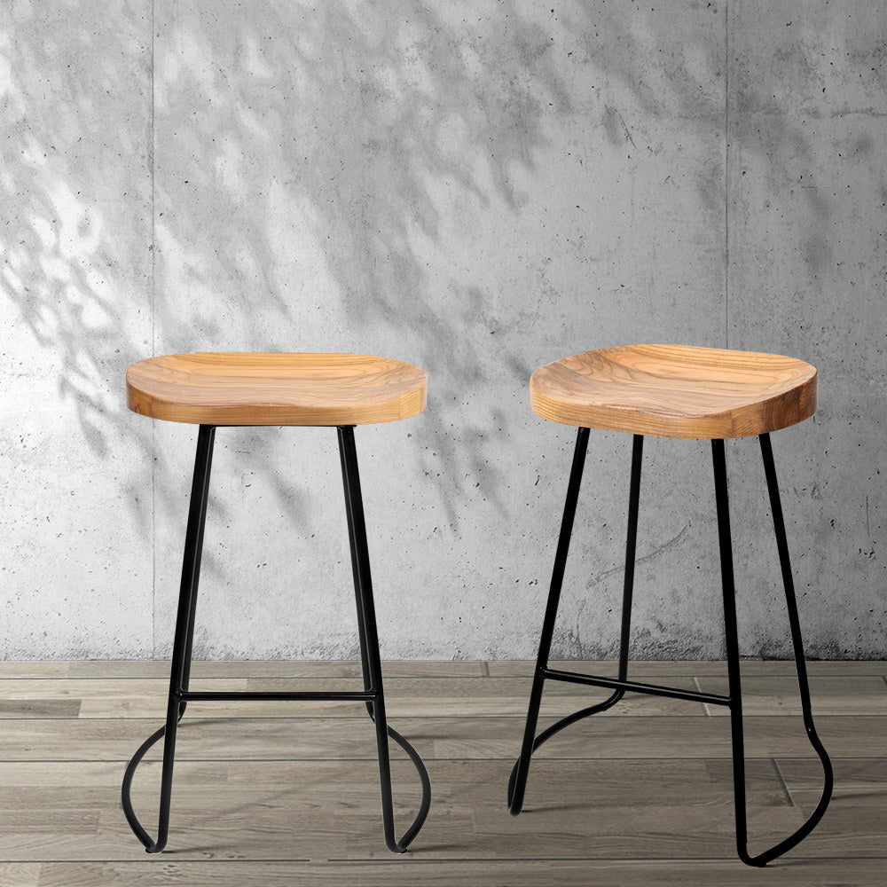 Chair Kingdom 2x Bar Stools Tractor Seat 65cm Wooden