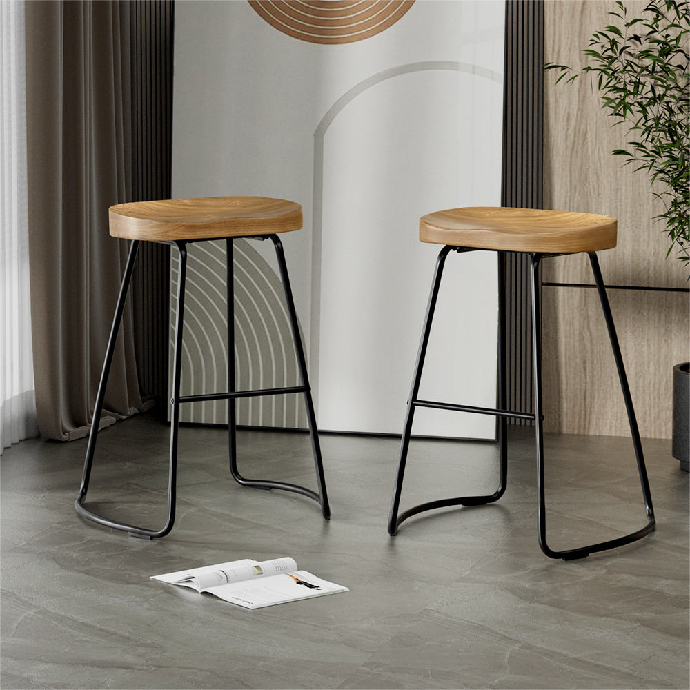 Chair Kingdom 2x Bar Stools Tractor Seat 65cm Wooden
