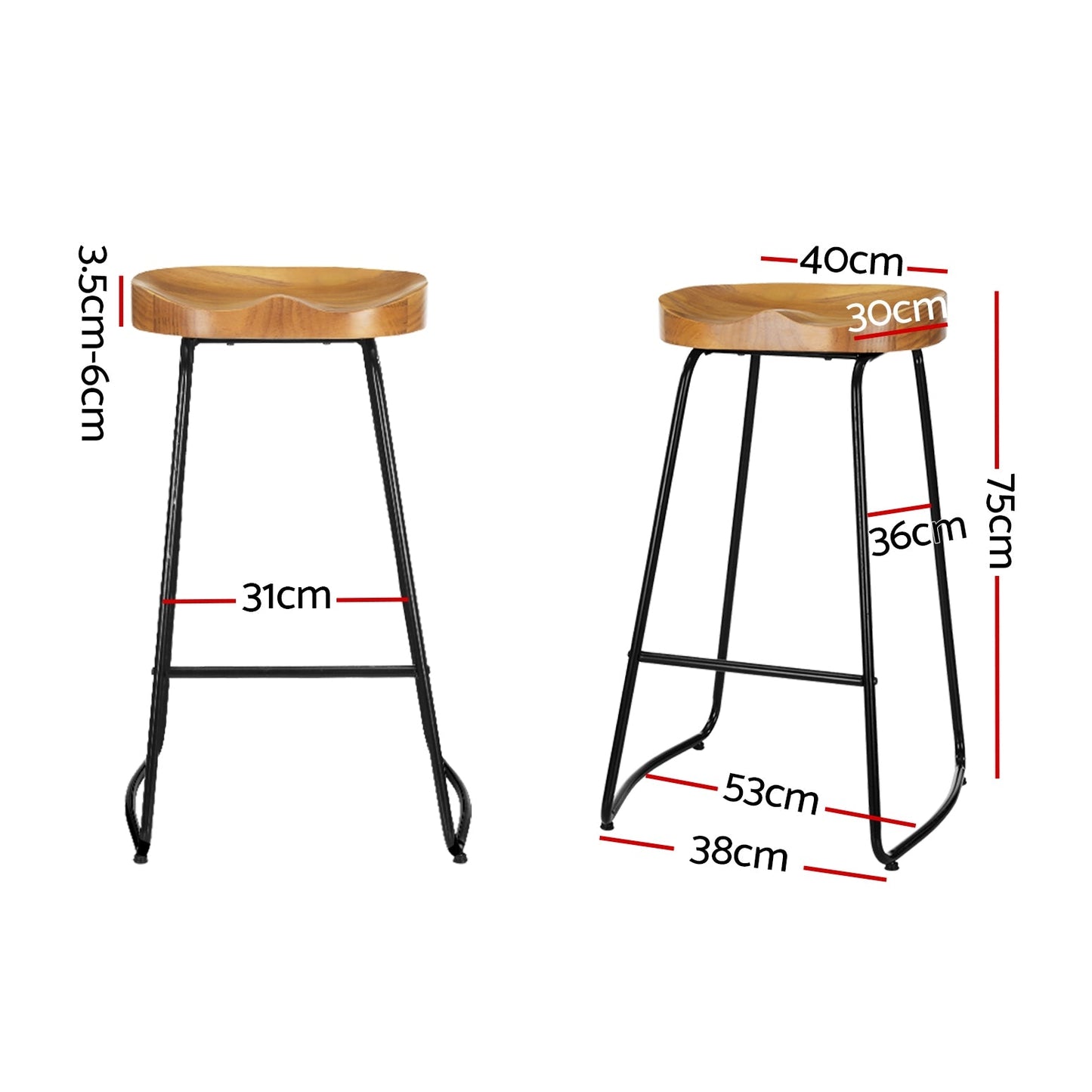 Chair Kingdom 4x Bar Stools Tractor Seat 75cm Wooden