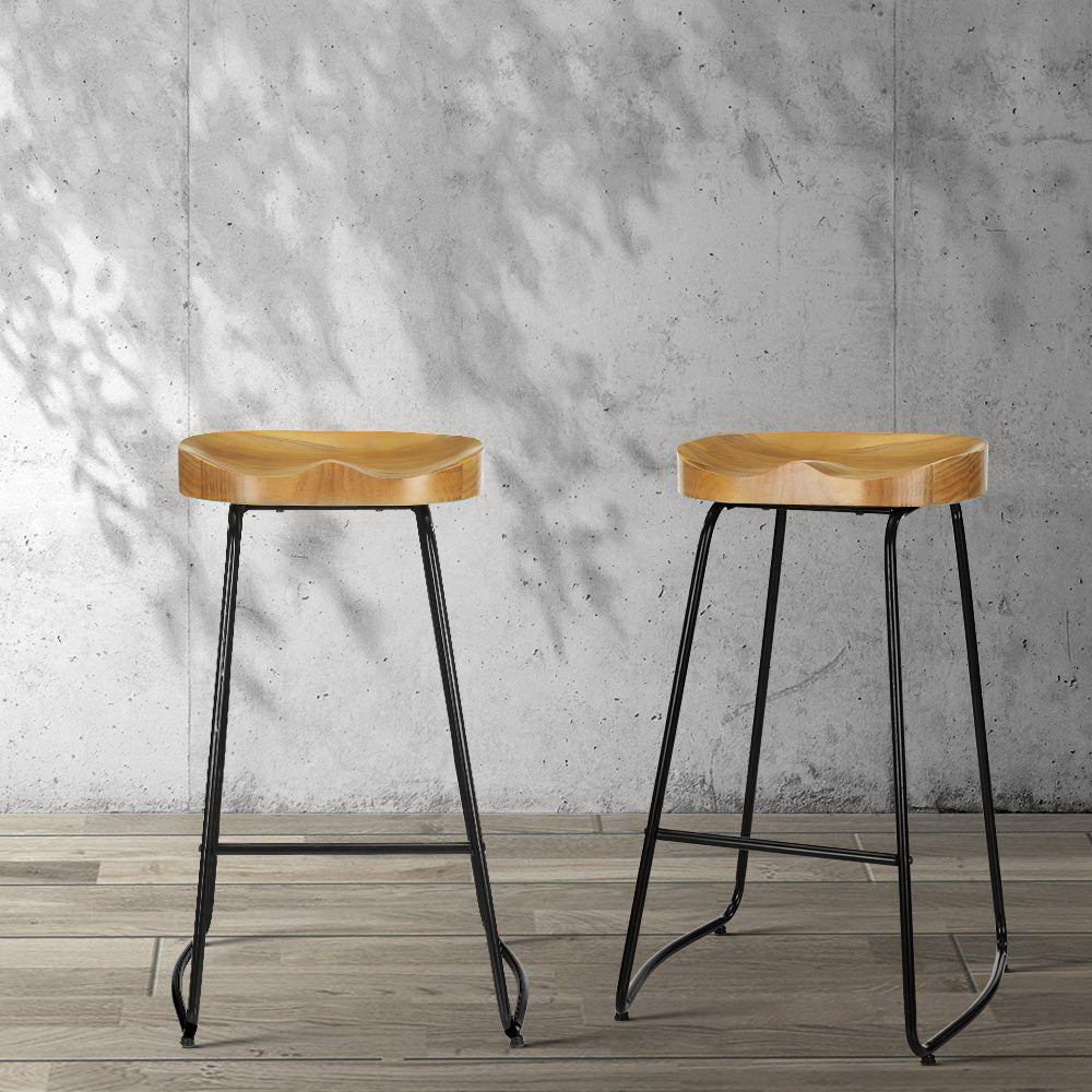 Chair Kingdom 4x Bar Stools Tractor Seat 75cm Wooden