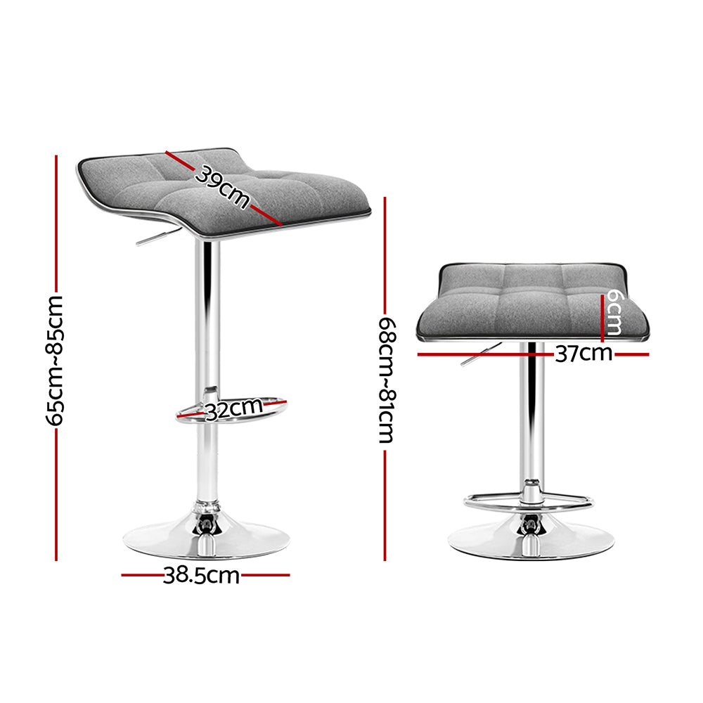 Chair Kingdom 2x Bar Stools Linen Padded Gas Lift