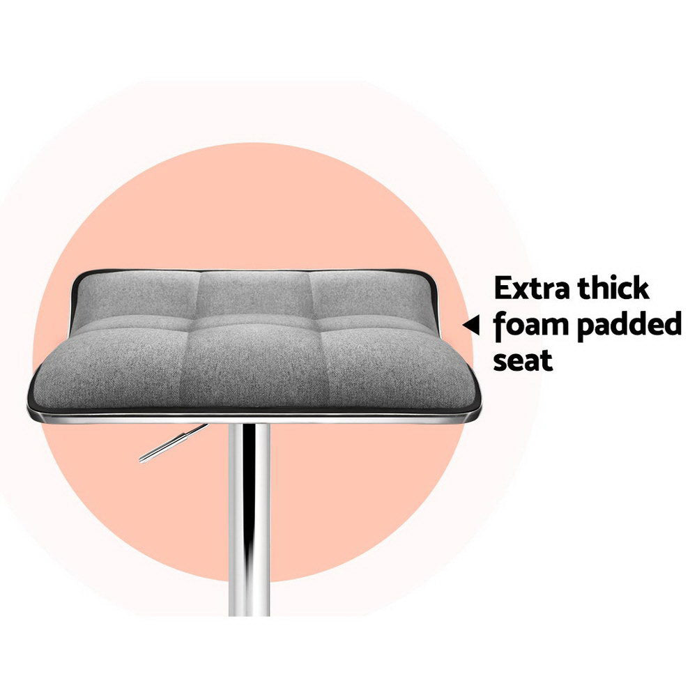 Chair Kingdom 2x Bar Stools Linen Padded Gas Lift