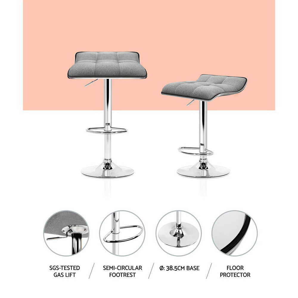 Chair Kingdom 2x Bar Stools Linen Padded Gas Lift