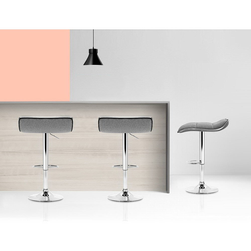 Chair Kingdom 2x Bar Stools Linen Padded Gas Lift