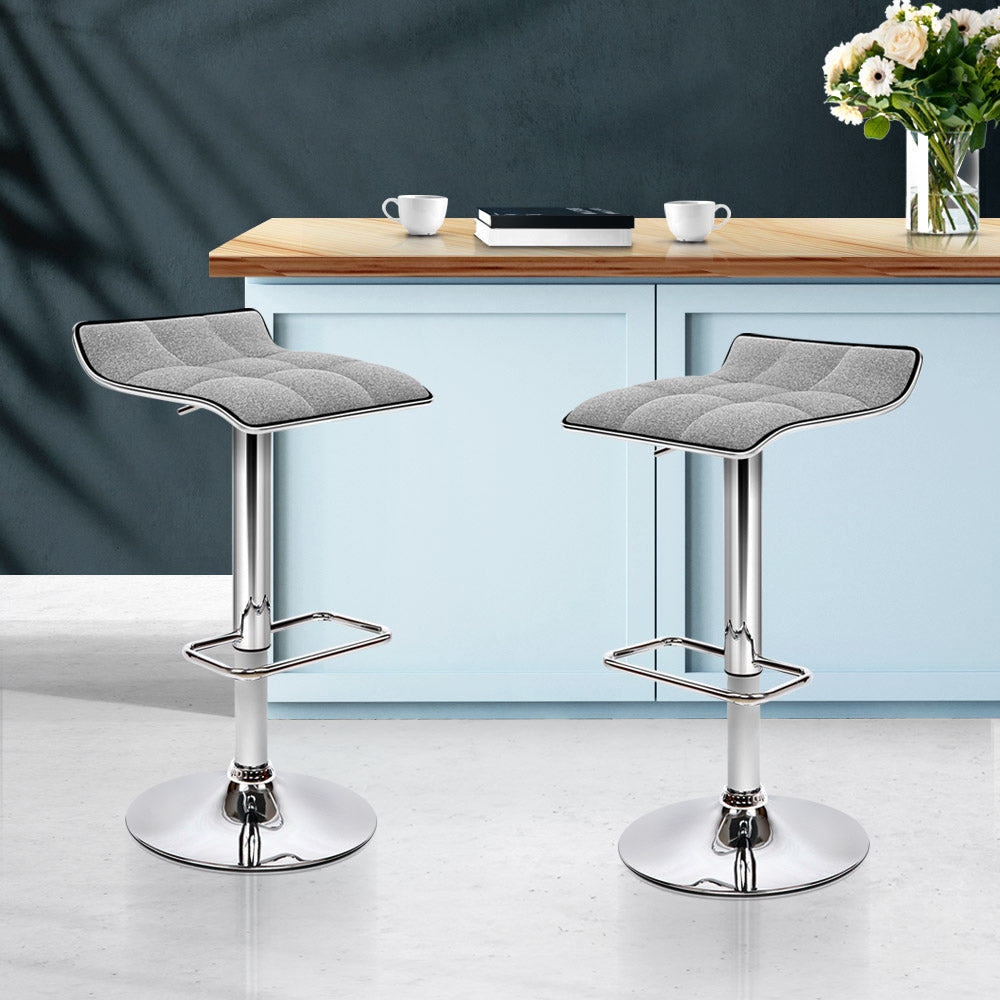 Chair Kingdom 2x Bar Stools Linen Padded Gas Lift