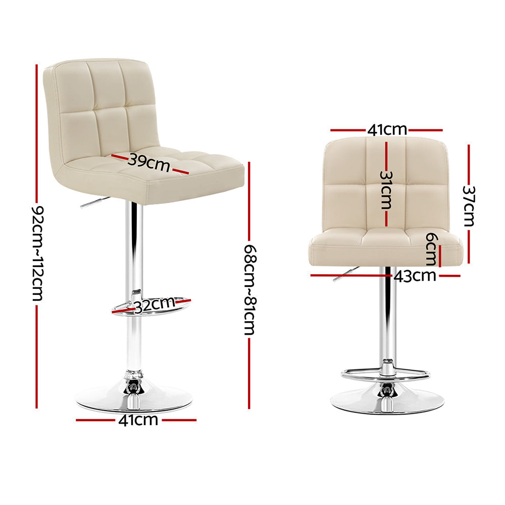 Chair Kingdom 2x Bar Stools Leather Gas Lift Beige