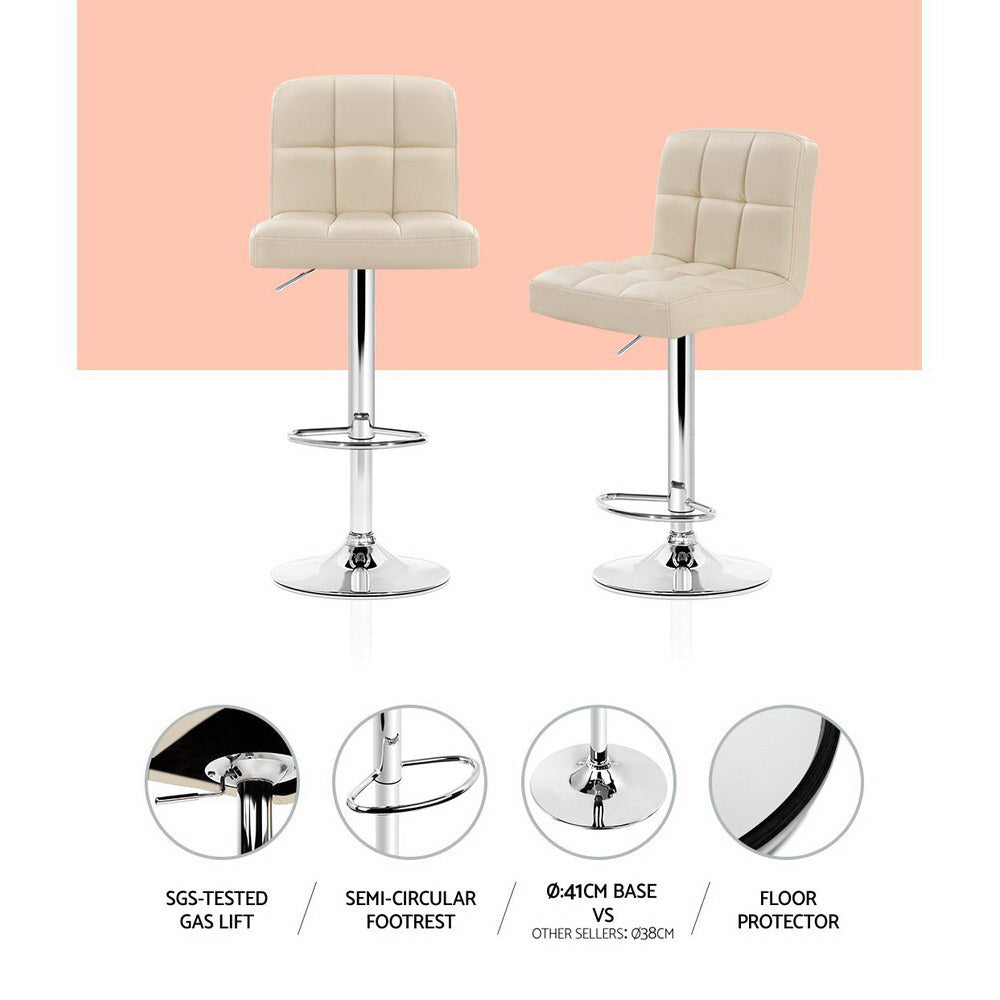 Chair Kingdom 2x Bar Stools Leather Gas Lift Beige