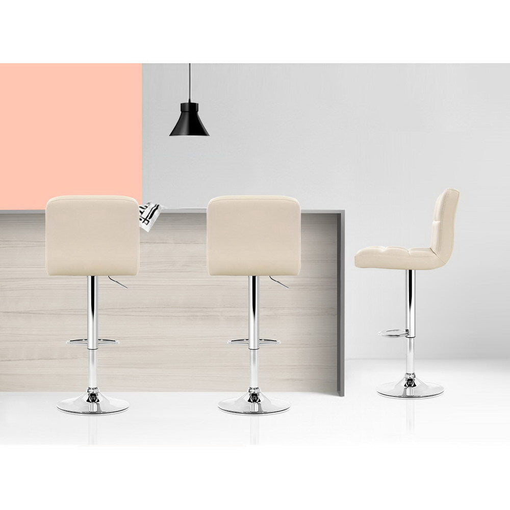 Chair Kingdom 2x Bar Stools Leather Gas Lift Beige