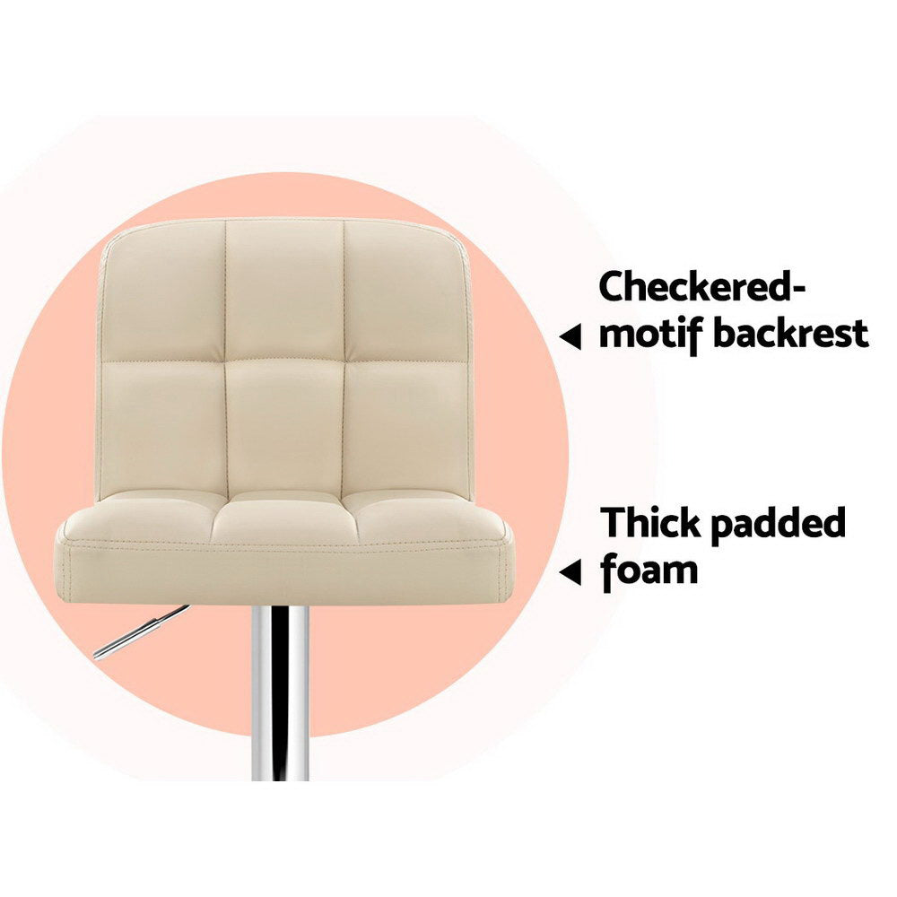 Chair Kingdom 2x Bar Stools Leather Gas Lift Beige