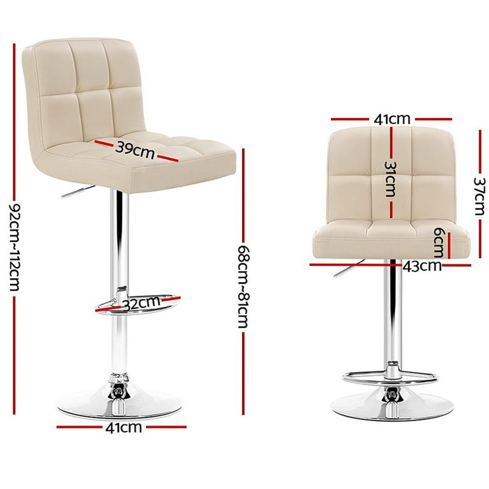 Chair Kingdom 4x Bar Stools Leather Gas Lift Beige