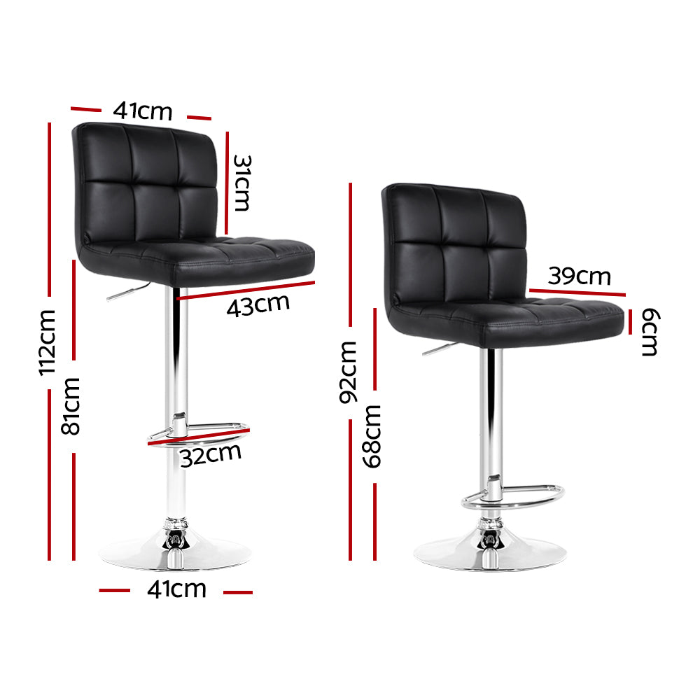 Chair Kingdom 2x Bar Stools Leather Gas Lift Black