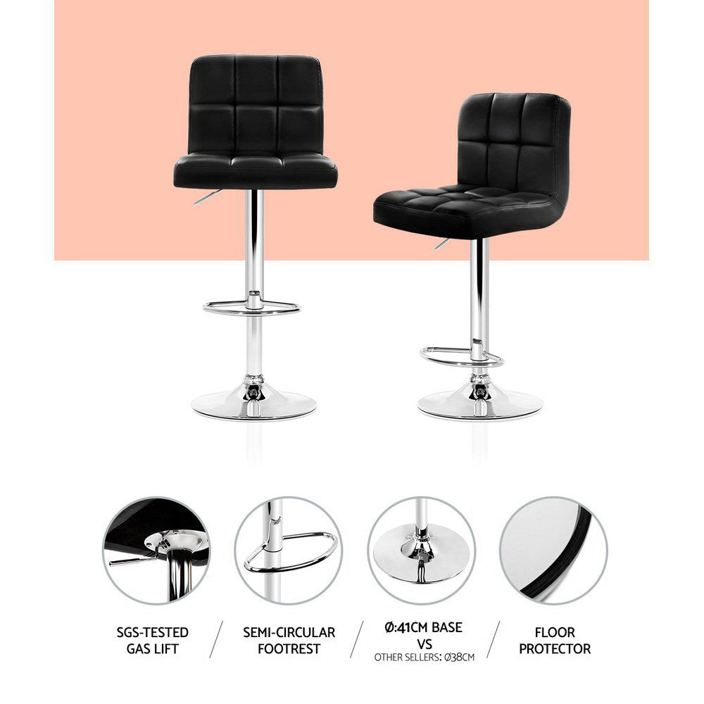 Chair Kingdom 2x Bar Stools Leather Gas Lift Black