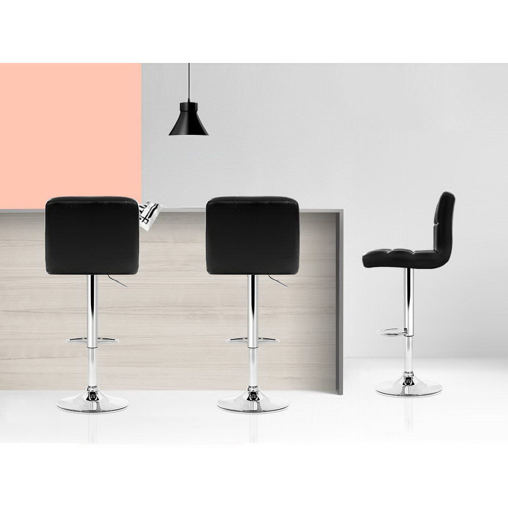 Chair Kingdom 2x Bar Stools Leather Gas Lift Black