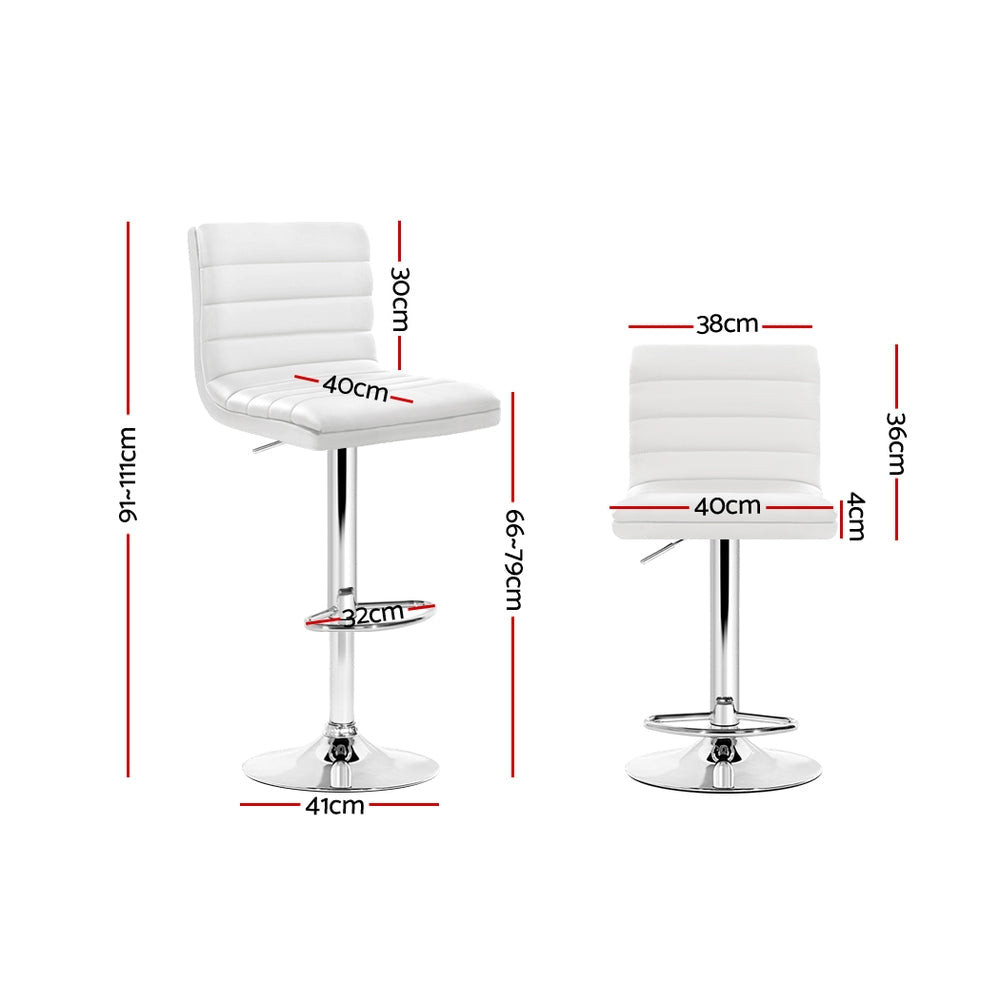 Chair Kingdom 2x Bar Stools Padded Leather Gas Lift White