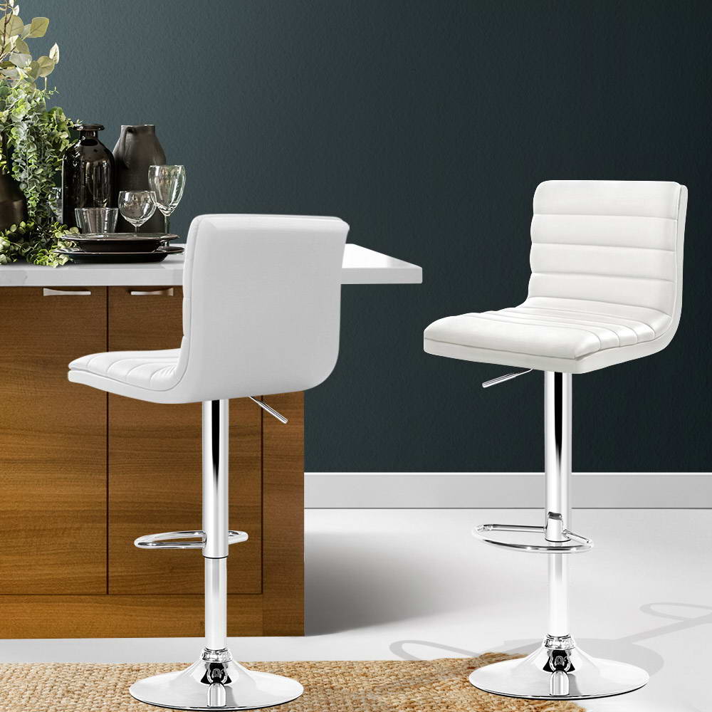 Chair Kingdom 2x Bar Stools Padded Leather Gas Lift White